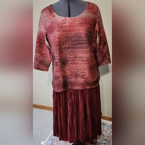 Coldwater Creek Skirt Womens PM Midi Skirt Full Western Boho Faux Suede Burgundy